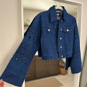 Karl Lagerfeld Dark Blue Embellished Jean Jacket
